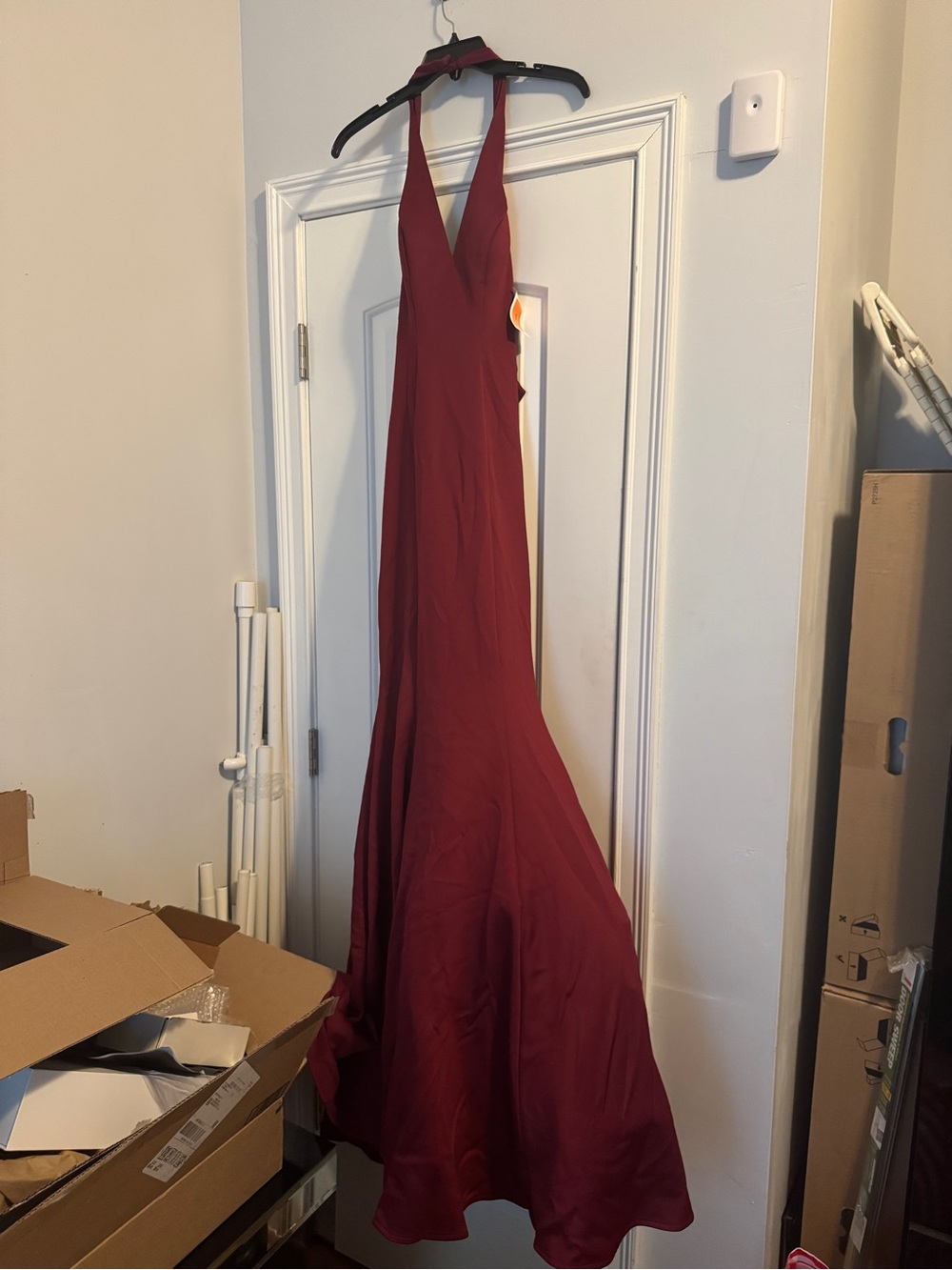 Faviana Deep Burgundy Backless Halter Gown